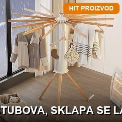 Sklopivi Stalak za Sušenje Odeće sa 16 Stubova — Aluminijum i Drvo
