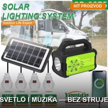 Solarni komplet sa akumulatorom, Bluetooth zvučnikom i 3 LED sijalice