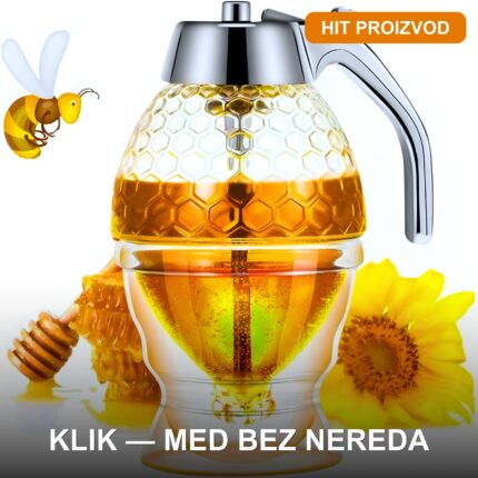 Stakleni Dozer za Med sa Klik Sistemom i Poklopcem — 250ml