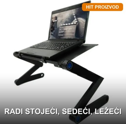 T9 Multifunkcionalni Sto za Laptop sa Kulerom i Postoljem za Miša — Podesiv, Sklopiv, Aluminijumski