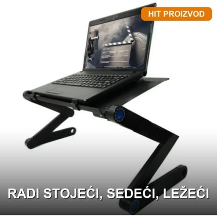 T9 Multifunkcionalni Sto za Laptop sa Kulerom i Postoljem za Miša — Podesiv, Sklopiv, Aluminijumski