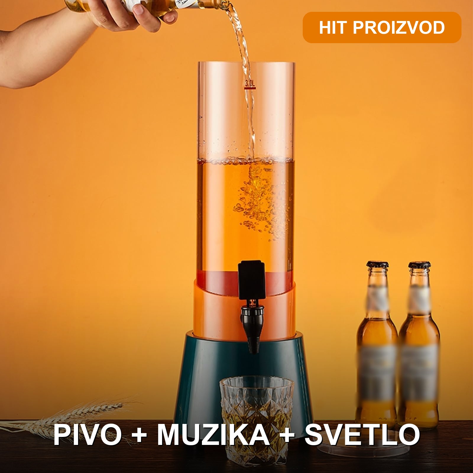Točilica za pivo 3L sa LED svetlom i Bluetooth zvučnikom