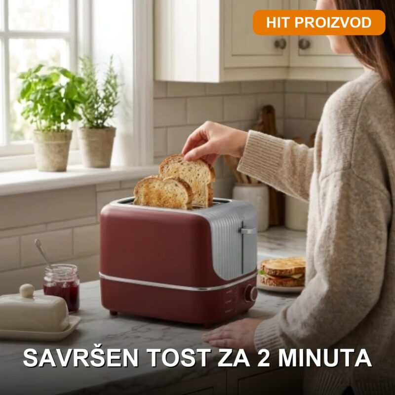 Toster za hleb sa dve pregrade 800W — 7 nivoa pečenja, crveni