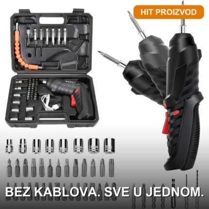 Turbofix Pro — Aku električni odvijač set sa 44 nastavka i kutijom