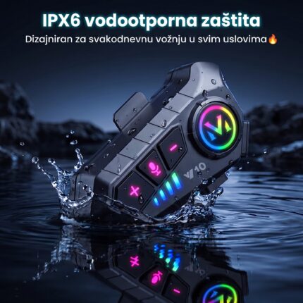 V10 Pro Intercom Bluetooth Slušalica za Kacigu — 32h Baterija, IPX6 Zaštita - slika 2