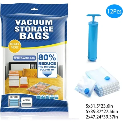 Vakuum Kese za Orman – Set od 12 Komada sa Ručnom Pumpom