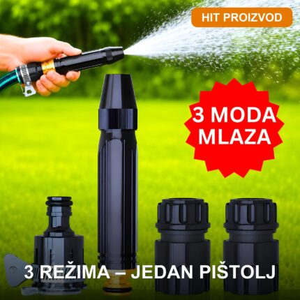 Vodeni Pištolj za Baštu i Pranje Kola – Set 4u1 sa 3 Režima Mlaza