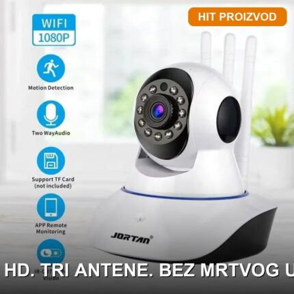 WiFi Kamera sa Rotirajućom Glavom i Tri Antene – Full HD 1080p za Unutrašnji Nadzor