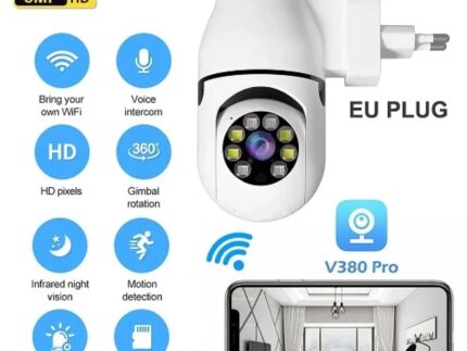 WiFi Kamera sa Utičnicom za Struju HD 8MP PTZ – Rotirajuća, Noćno Snimanje, V380 Pro - slika 2