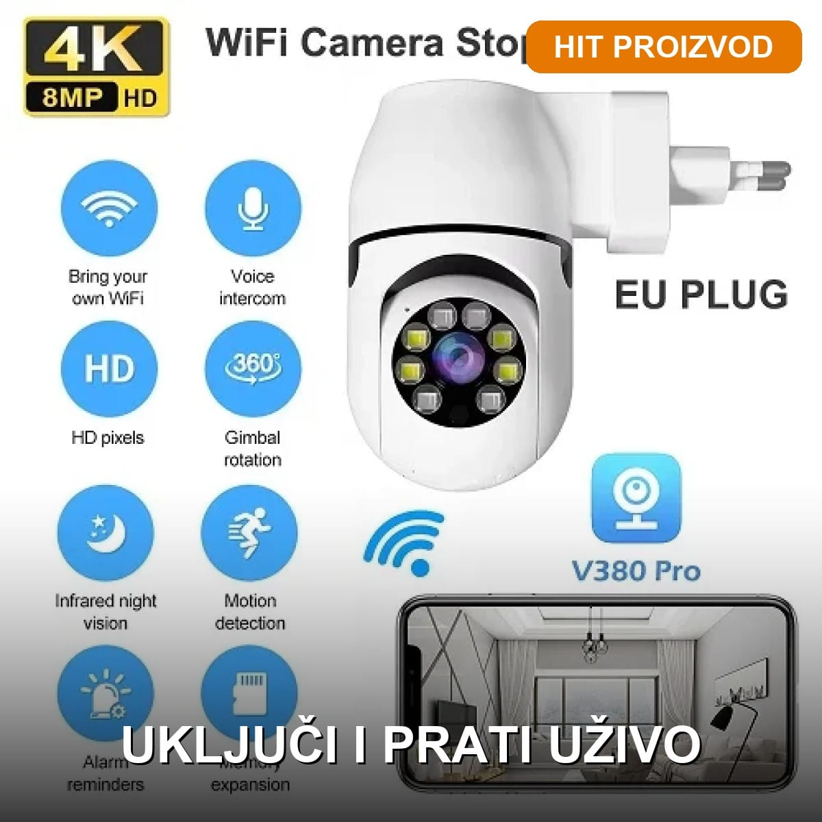 wifi-kamera-sa-uticnicom-za-struju-8mp-ptz-glavna.jpg WiFi Kamera sa Utičnicom za Struju HD 8MP PTZ – Rotirajuća, Noćno Snimanje, V380 Pro