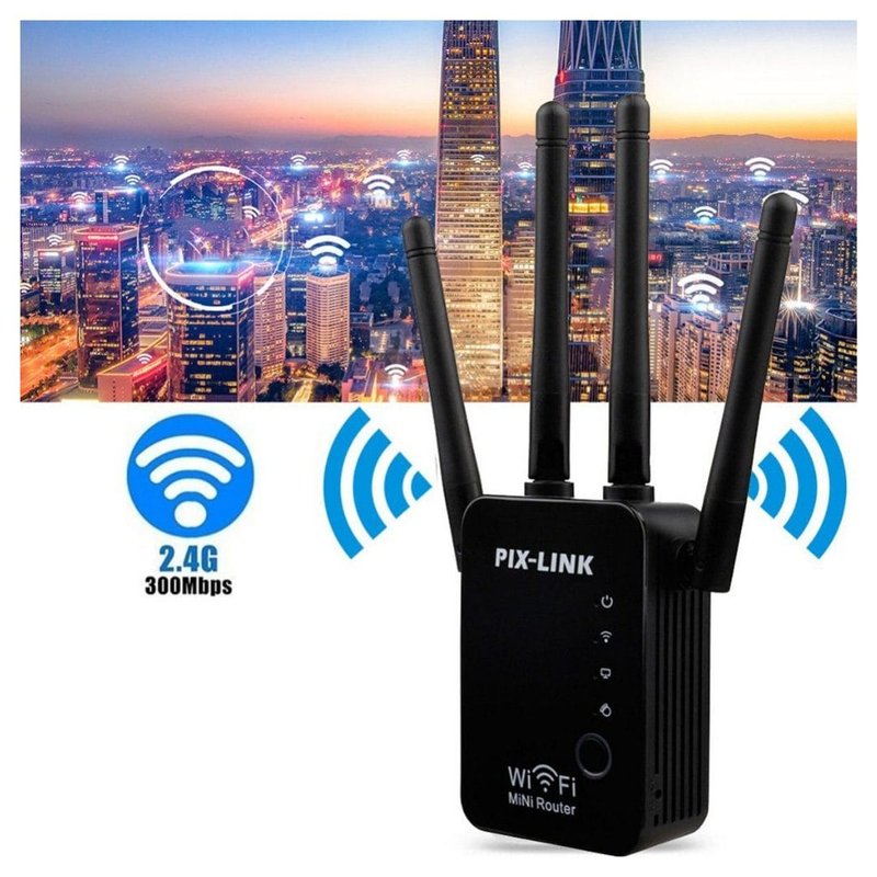 WiFi Pojačivač Signala PIX-Link – Repetitor sa 4 Antene 300Mbps