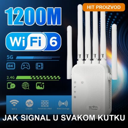 WiFi Pojačivač Signal Wi-Fi 6 Dual-Band 2.4G+5G sa 6 Antena