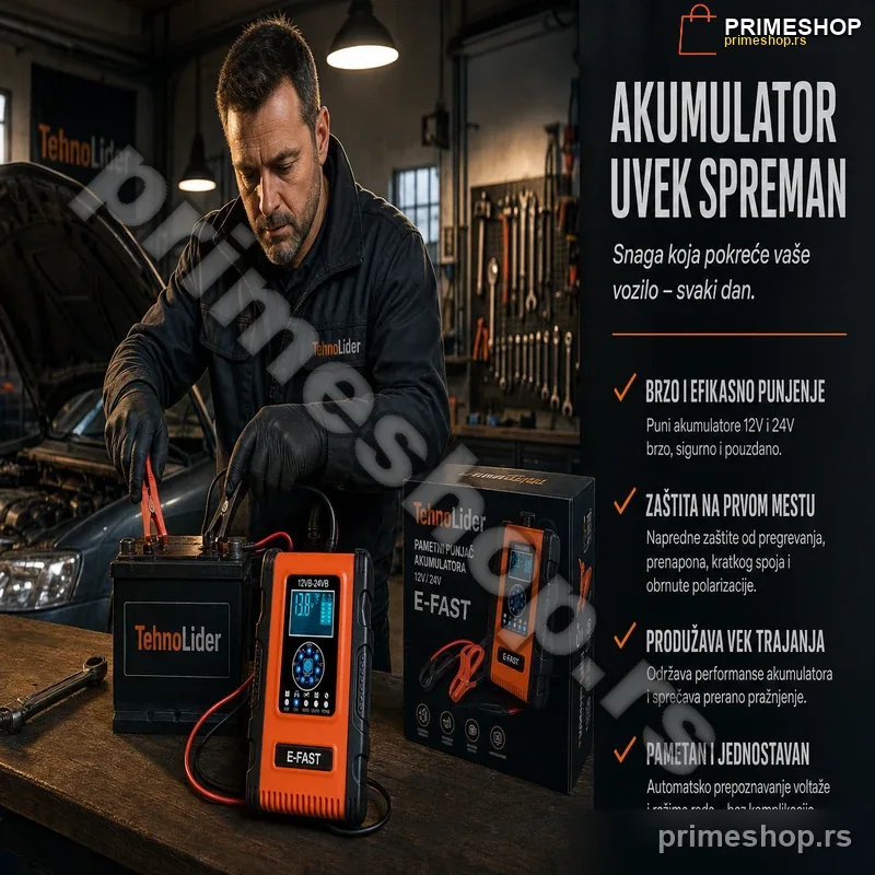 Punjač i održavač akumulatora 12V/24v sa 7 programa punenja