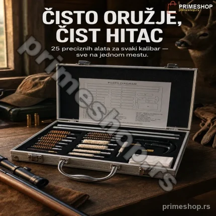 Set za čišćenje oružja u aluminijskom koferu — 25 delova