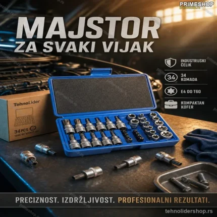 34-Delni Komplet Toreks Ključeva – Muški, Ženski i Bit Toreksi sa Adapterom