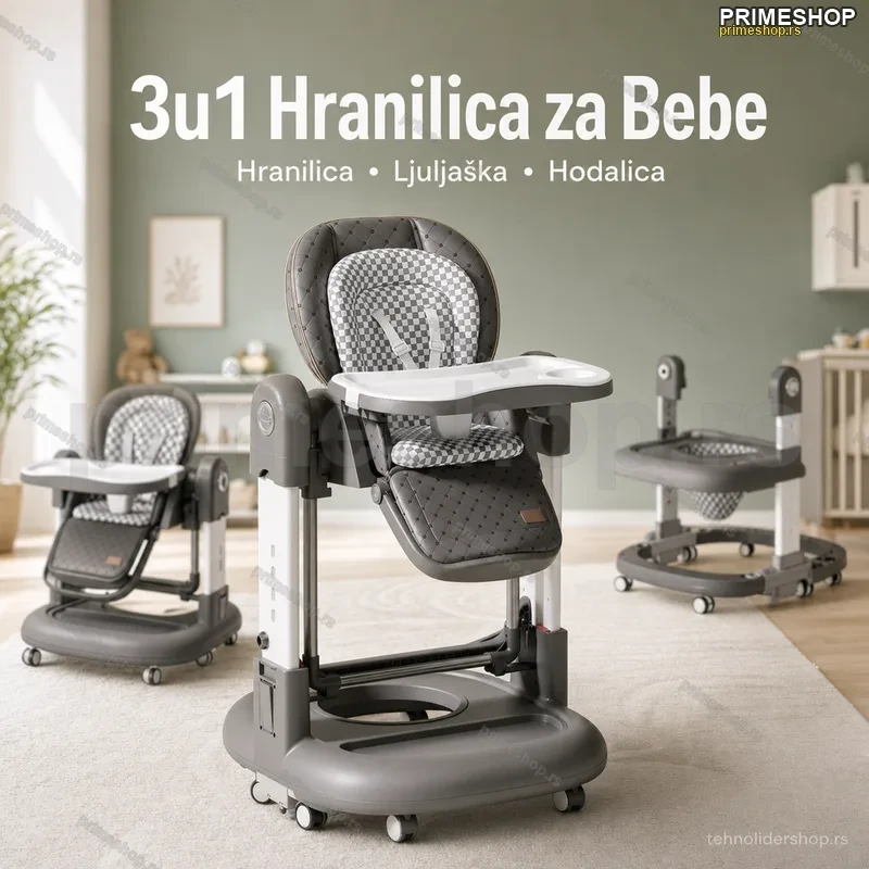 3u1 Hranilica za Bebe sa Ljuljaškom i Hodalicom – Multifunkcionalna Stolica za Hranjenje 3u1 Hranilica za Bebe sa Ljuljaškom i Hodalicom – Multifunkcionalna Stolica za Hranjenje