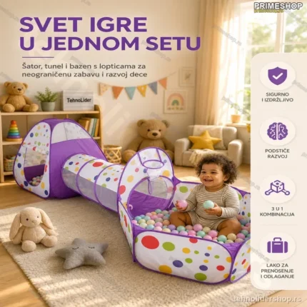 3u1 Šator + Tunel + Bazen za Loptice – LJUBIČASTI