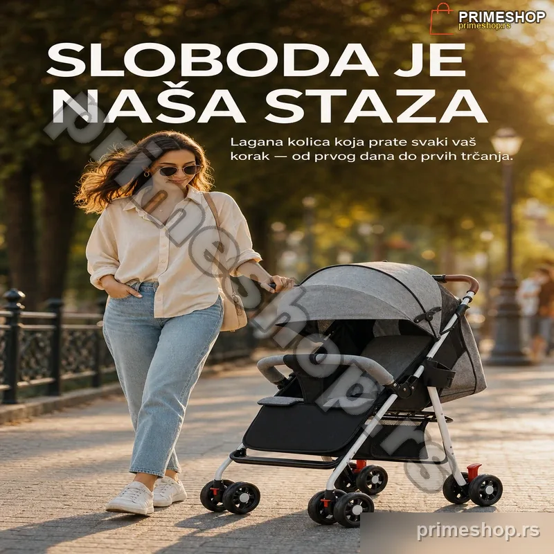 77410-primeshop Kolica za bebe 2u1 – Lagana i kompaktna dečija kolica sa dubokom korpom i sportskim sedištem