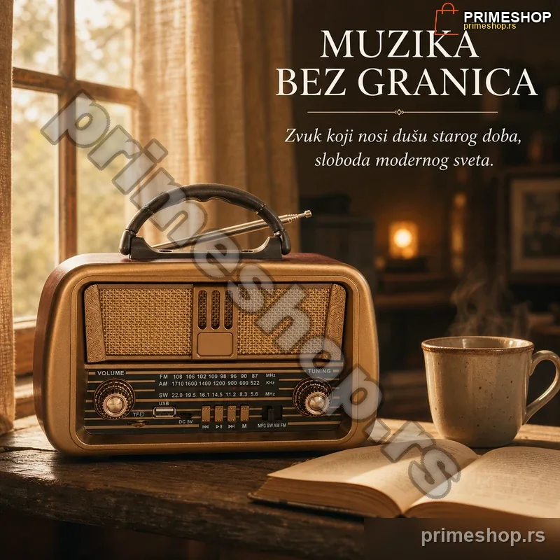 83218-primeshop Bluetooth Retro Radio sa Punjivom Baterijom NS-8068BT — Stereo, AM/FM, USB, TF kartica