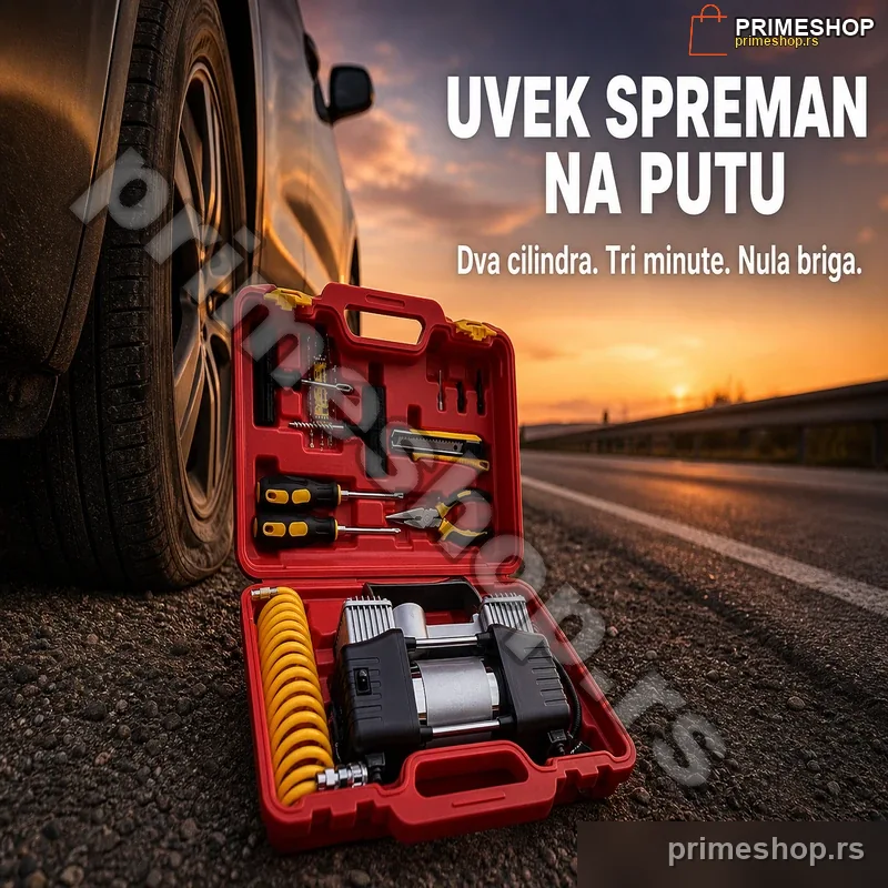 Krpljenje gume set sa kompresorom i digitalnim manometrom Krpljenje gume set sa kompresorom i digitalnim manometrom