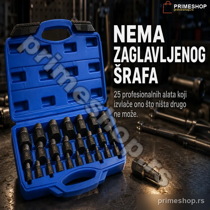 86850-primeshop Set za Vađenje Šrafova 25 Komada – Hrom-Molibden Čelik, Levoruki Spiralni Dizajn