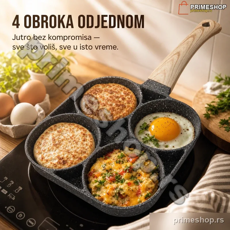 87287-primeshop Nelepljivi Tiganj sa 4 Pregrade – Brzi Doručak bez Lepljenja
