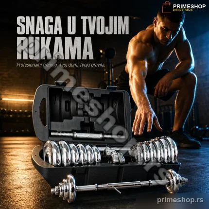 Hromirani Tegovi Bučice 20 kg Set sa Šipkom za Spajanje