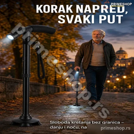 Sklopivi Štap za Hodanje sa LED Svetlom – Podesiva Visina za Sve Terene