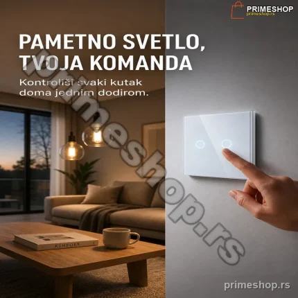 WiFi Pametni Ugradni Prekidač za Svetlo sa 2 Tastera | Kaljeno Staklo