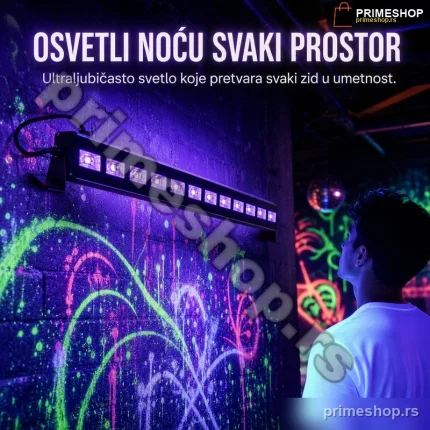 UV LED Bar Blacklight Svetlo 9×3W – Fluorescentno UV Svetlo za Zid