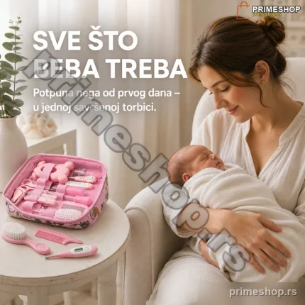 Veliki Baby Set za Negu i Higijenu Bebe sa Torbicom – Roze