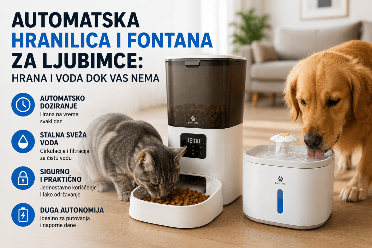 Automatska hranilica i fontana za ljubimce: hrana i voda dok vas nema