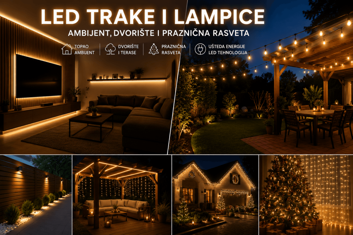 LED trake i lampice: ambijent, dvorište i praznična rasveta