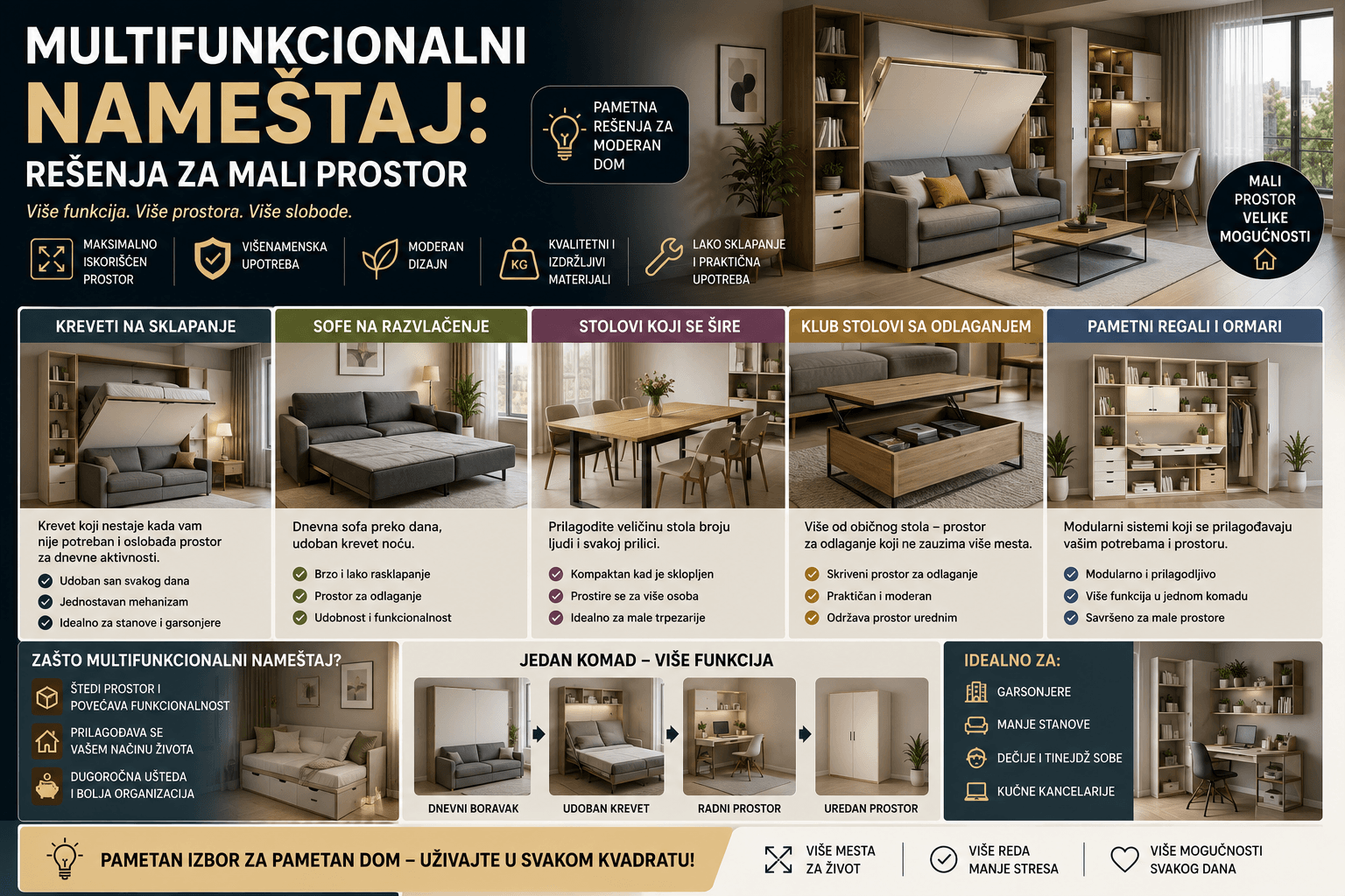 Multifunkcionalni nameštaj: rešenja za mali prostor