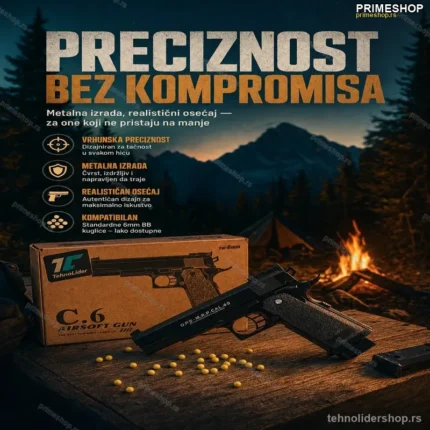 Airsoft Metalni Pištolj C6 na Metkiće – Realistični Model za Starije od 14+