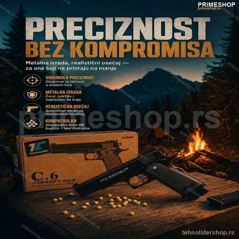 Airsoft Metalni Pištolj C6 na Metkiće – Realistični Model za Starije od 14+ Airsoft Metalni Pištolj C6 na Metkiće – Realistični Model za Starije od 14+