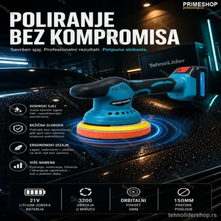 Aku Ekscentrična Polirka za Auto – Bežično Poliranje s 2 Baterije 128V