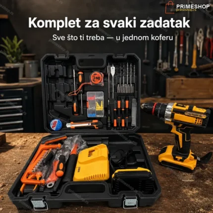 Aku srafilica 24v+busilica+cekic+Dve baterije+Pribor Žuta