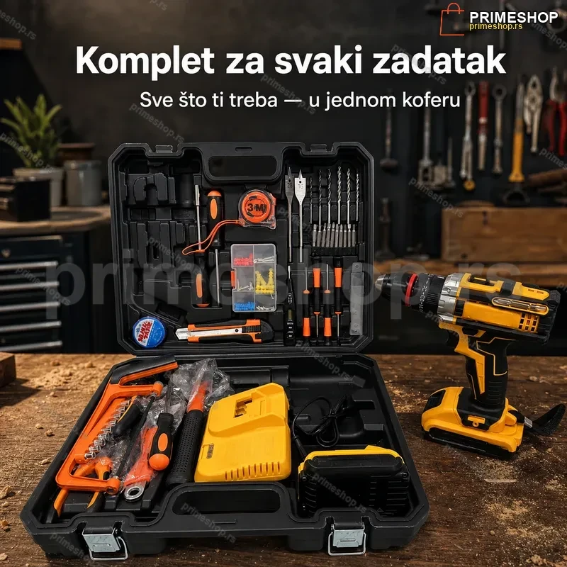 Aku srafilica 24v+busilica+cekic+Dve baterije+Pribor Žuta Aku srafilica 24v+busilica+cekic+Dve baterije+Pribor Žuta