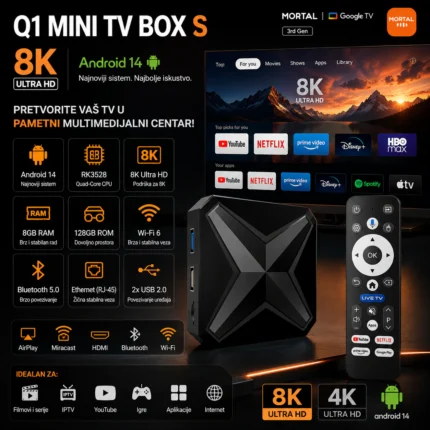 Android TV Box Q1 Mini — 8K Ultra HD, Android 14, WiFi