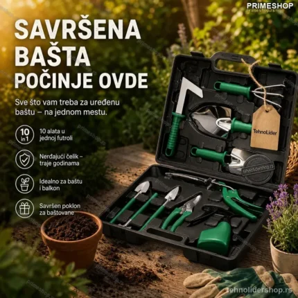 Baštenski Set Alata 10-delni – Komplet sa Futrolom za Baštu i Balkon