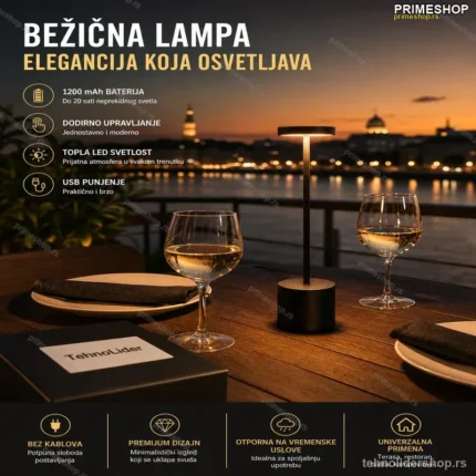 Bežična LED Stona Lampa sa Touch Kontrolom – Crna | Kafići, Bašte, Restorani