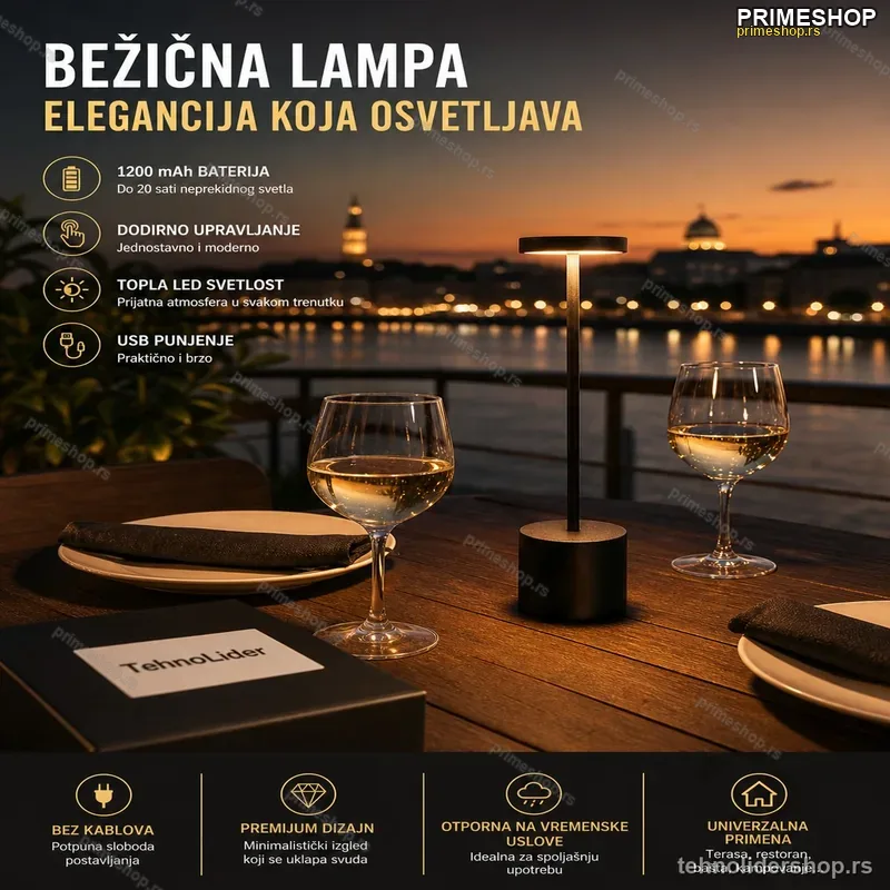 Bežična LED Stona Lampa sa Touch Kontrolom – Crna | Kafići, Bašte, Restorani Bežična LED Stona Lampa sa Touch Kontrolom – Crna | Kafići, Bašte, Restorani