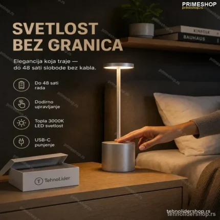 Bežična LED Stona Lampa sa Touch Kontrolom – Siva, 5000mAh