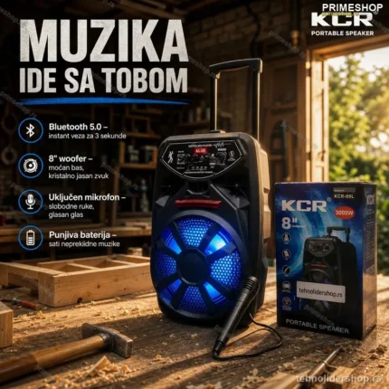 Bluetooth Zvučnik KCR-09L sa Mikrofonom – Bežični Zvuk za Radionicu i Baštu