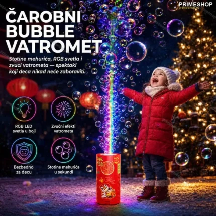 Bubble Vatromet – Mašina za Mehuriće sa LED Svetlima i Zvučnim Efektima