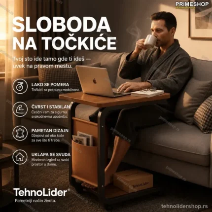 C Stočić na Točkiće – Pokretni Pomoćni Sto za Kauč i Krevet