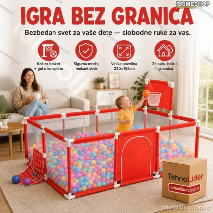 Dečija sigurnosna ogradica za igru – sa košem za basket i golom 230*155*122cm