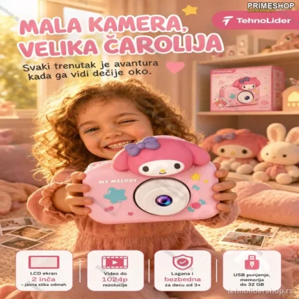 Dečiji digitalni fotoaparat Melody – roze kamera puna čarolije