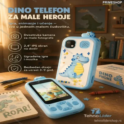 Dečiji DINO telefon u plavoj boji – igra, učenje i kreativnost